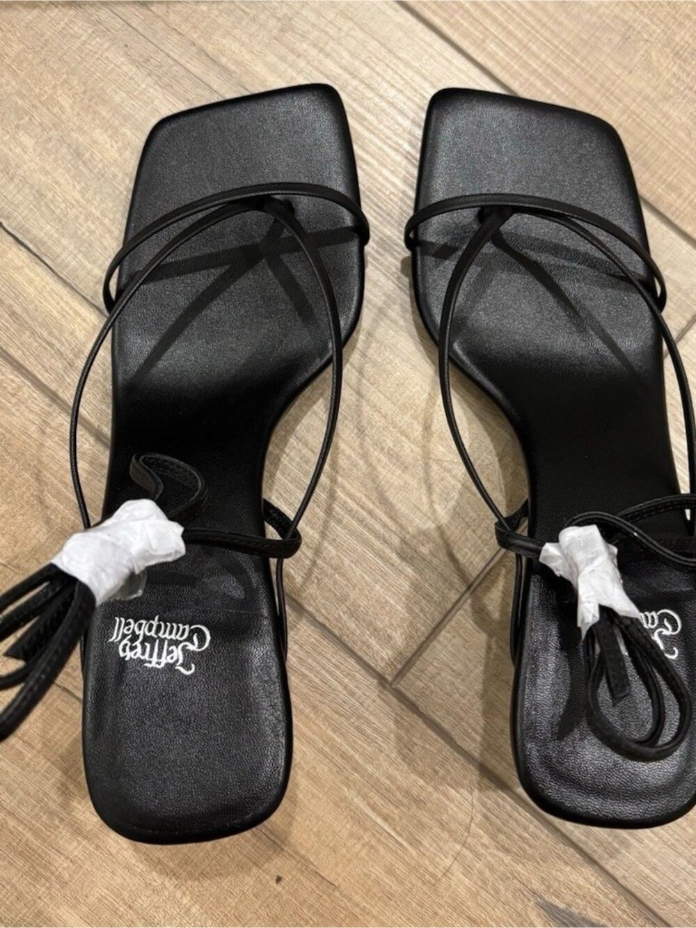 Jeffrey Campbell Strappy Lace Up Stiletto Square Toe Black Women's Heels